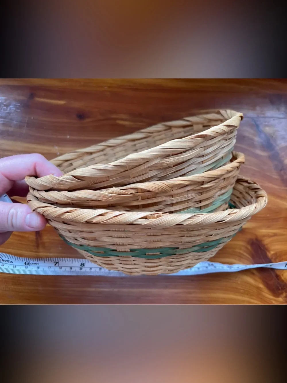 Hand Crafted Natural & Teal Woven Nesting Baskets